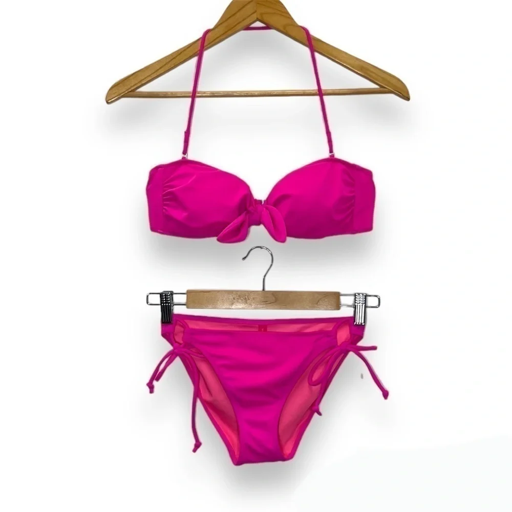 Victoria’s Secret 2pc Bandeau Halter Bikini Side Tie Bottoms‎ Small Medium S/M